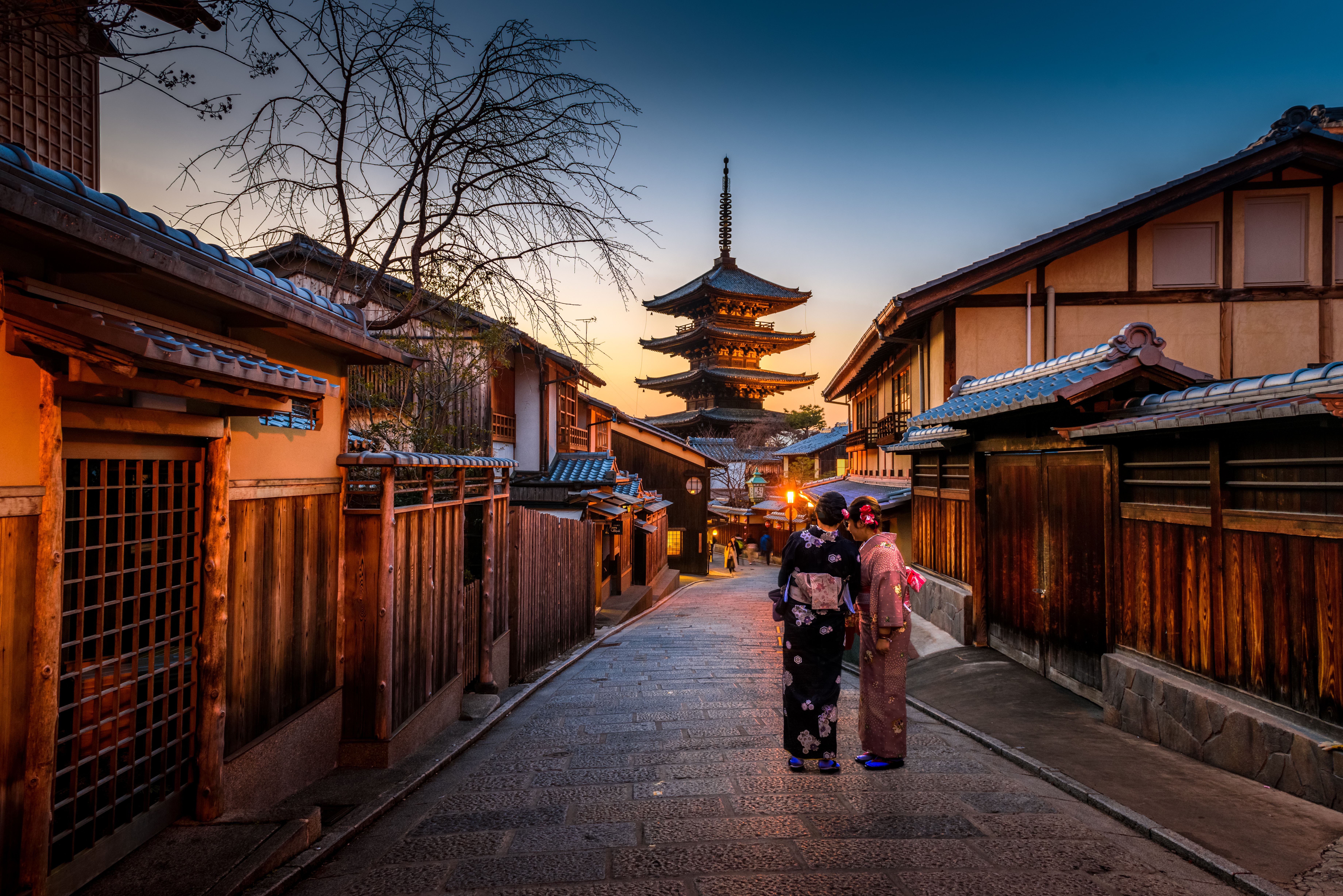 Iconic View of Kyoto's Traditional Architecture and Cherry Blossoms. Solange Isaacs.