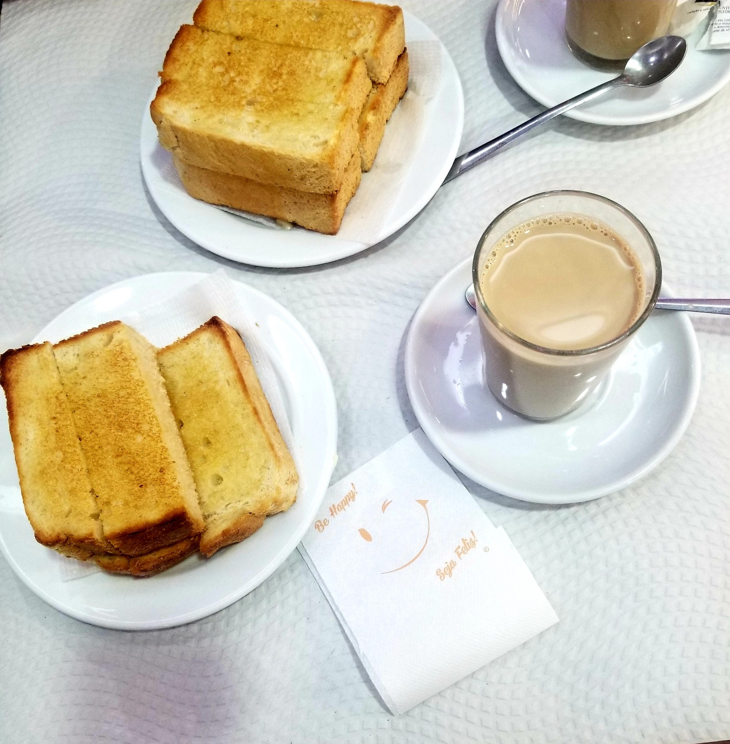 A cup of coffee ana a plate of bread, symbolizing the start of a morning habit for a 24-hour routine.