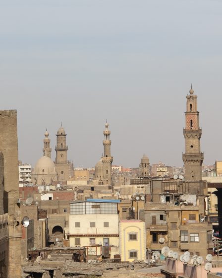Grand Mosque in Cairo with exquisite Islamic architecture and minarets.