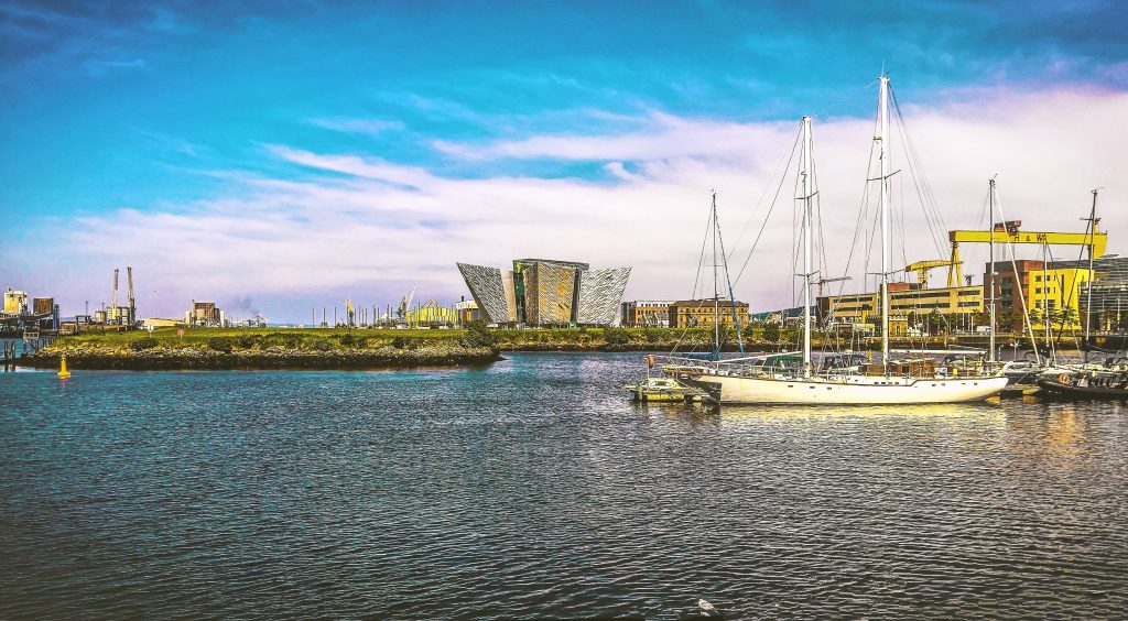 Distant view of the iconic Titanic in Belfast.